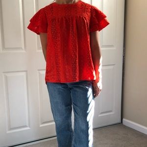 Ruffle sleeve cutout fiesta top